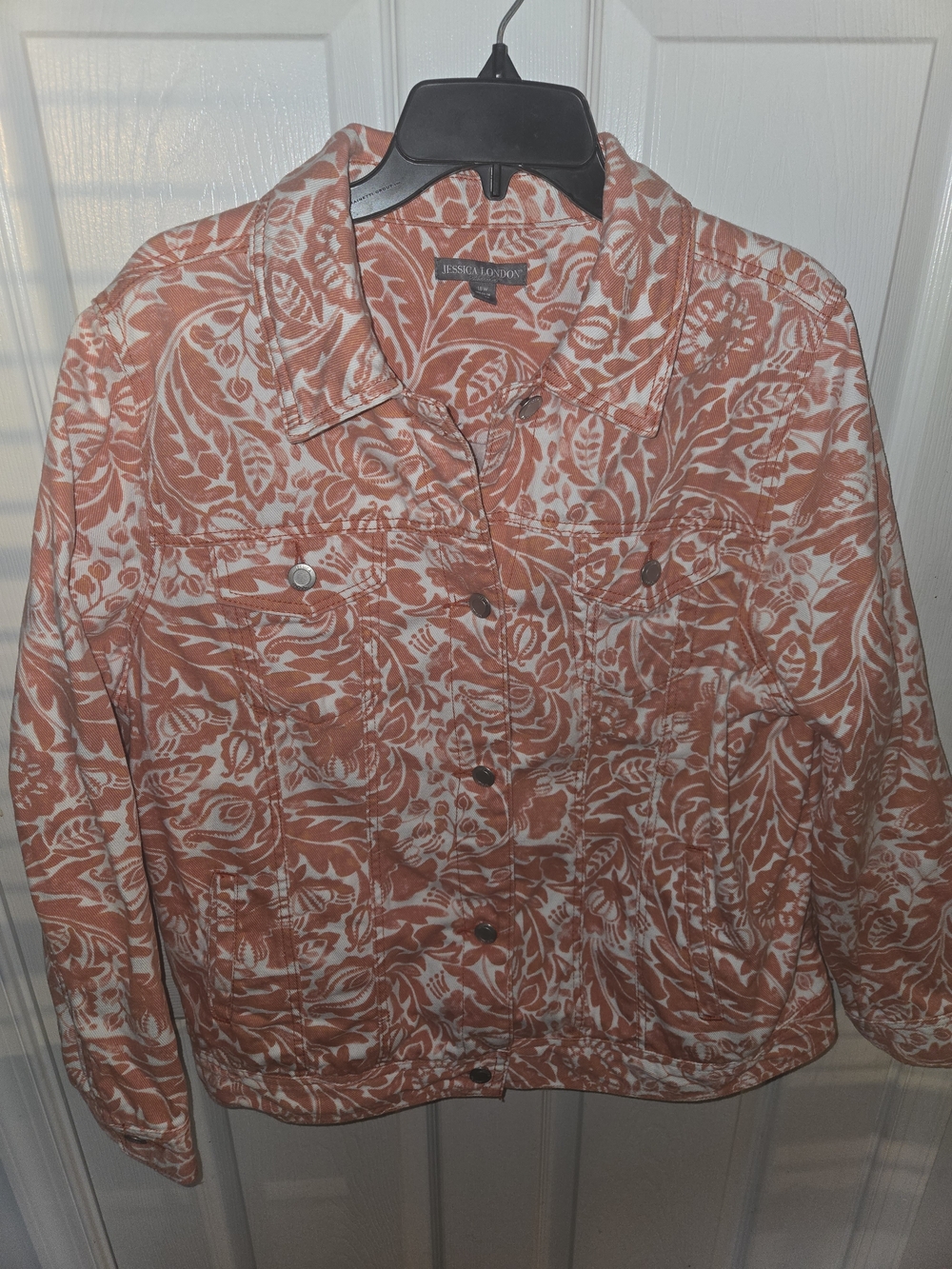 Jessica London Womens 18w Coral Floral Button-Up Jacket